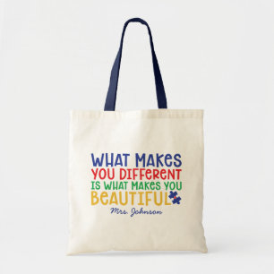 Inspirational Quote Autism Teacher Personalized Tote Bag