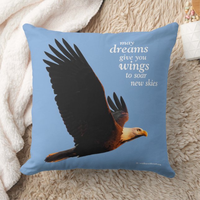 Inspirational Quote Bald Eagle in Flight Cushion (Blanket)