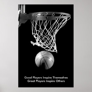 Inspirational Quote Basketball Black & White Poster