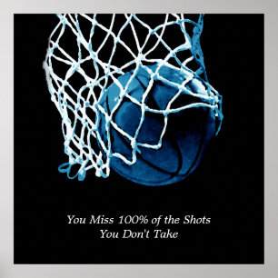 Inspirational Quote Basketball Blue Square Poster