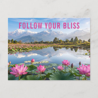 Inspirational Quote Blue Pink Flowers Bliss Nature Postcard
