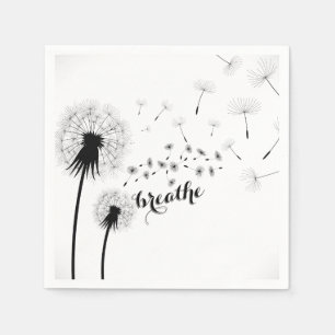 Inspirational Quote BREATHE Modern Dandelion Napkin