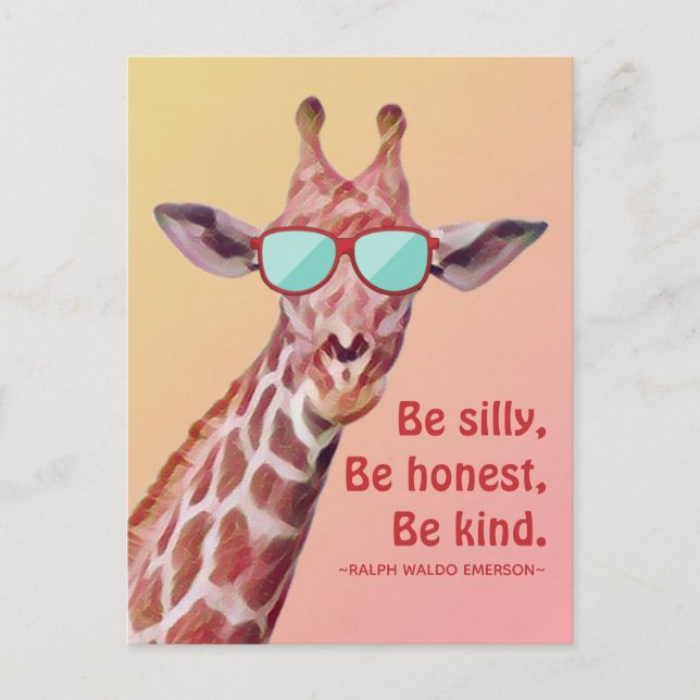 Inspirational Quote Emerson Be Silly Fun Giraffe P Postcard (Front)