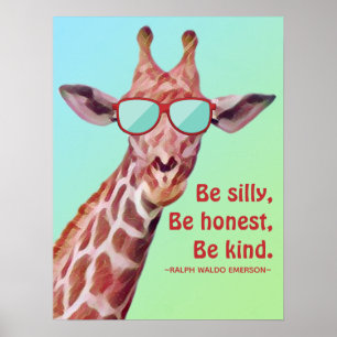 Inspirational Quote Emerson Be Silly Fun Giraffe Poster