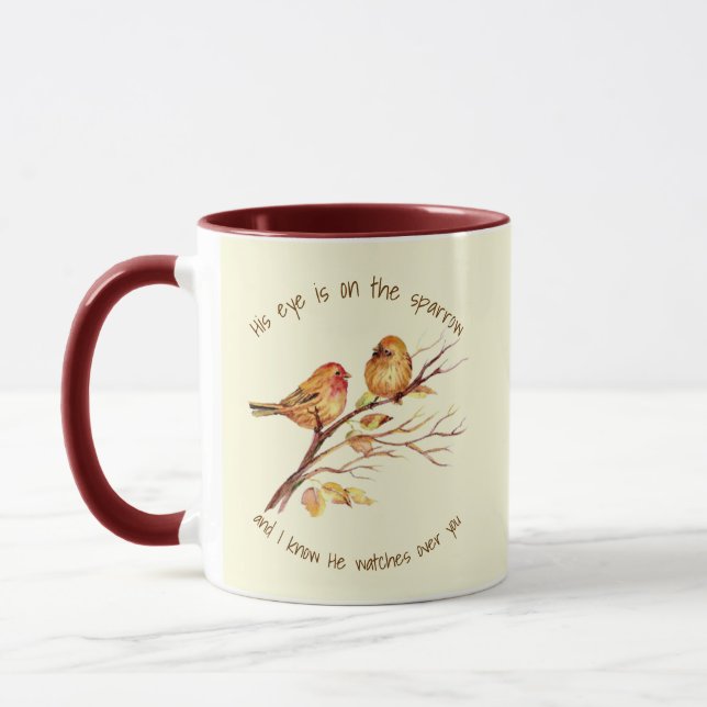 Inspirational quote His Eye is on the Sparrow, Mug (Left)