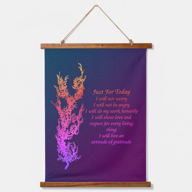 Inspirational Quote Just For Today Black Hanging Tapestry (Front)