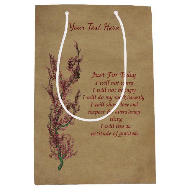 Inspirational Quote Just For Today Personalised  Medium Gift Bag (Front)