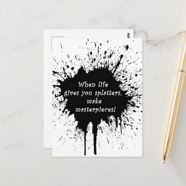 inspirational quote life splatter paint creativity postcard (Front/Back In Situ)