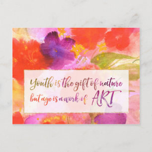 Inspirational Quote on Aging with Abstract Art Postcard