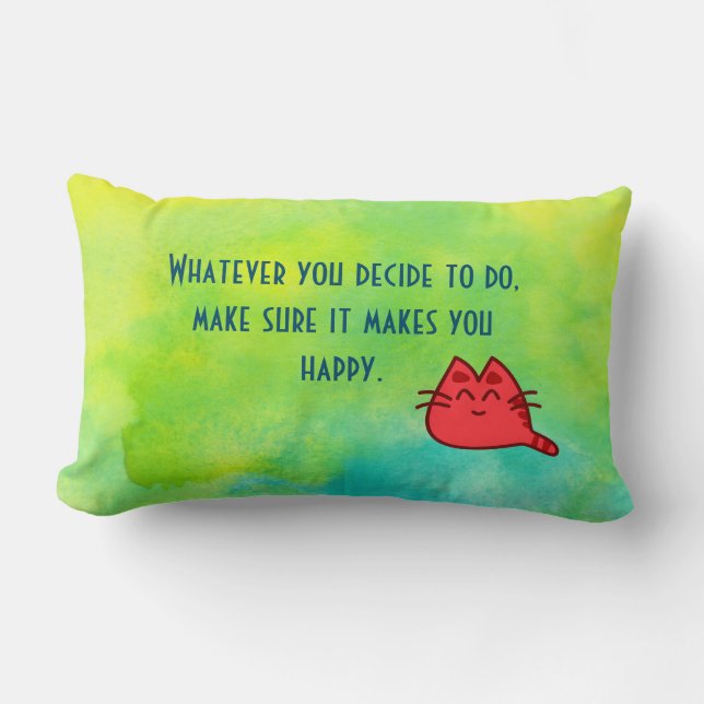 Inspirational Quote on Happiness Lumbar Cushion (Front)
