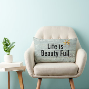 Inspirational Quote on Rustic Turquoise Wood Lumbar Cushion