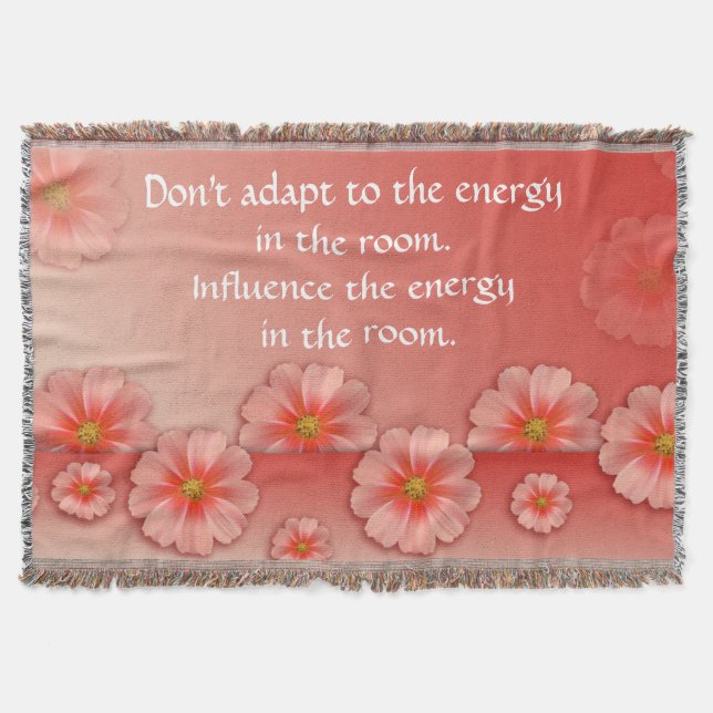 Inspirational Quote on Soft Peach & Pink Flowers Throw Blanket (Front)