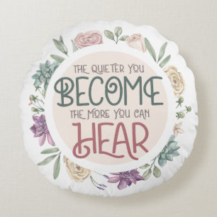 Inspirational Quote Pastel Floral Wreath Round Cushion