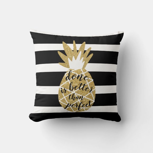 inspirational quote pineapple gold gitter black cushion (Front)