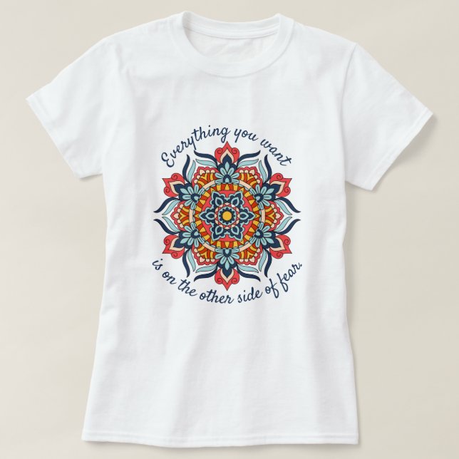 Inspirational Quote Red Blue Mandala Dream Catcher T-Shirt (Design Front)