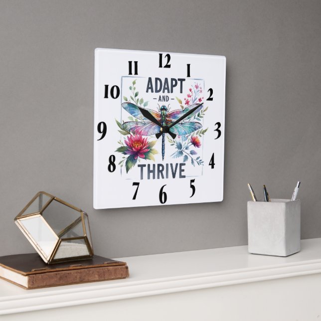 Inspirational Quote/Sayings/Dragonfly Square Wall Clock (Office)