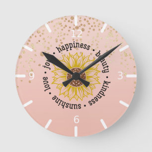 Inspirational Quote Sunflower Round Clock