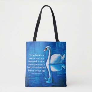 Inspirational Quote Swan Reflection Blue & White Tote Bag