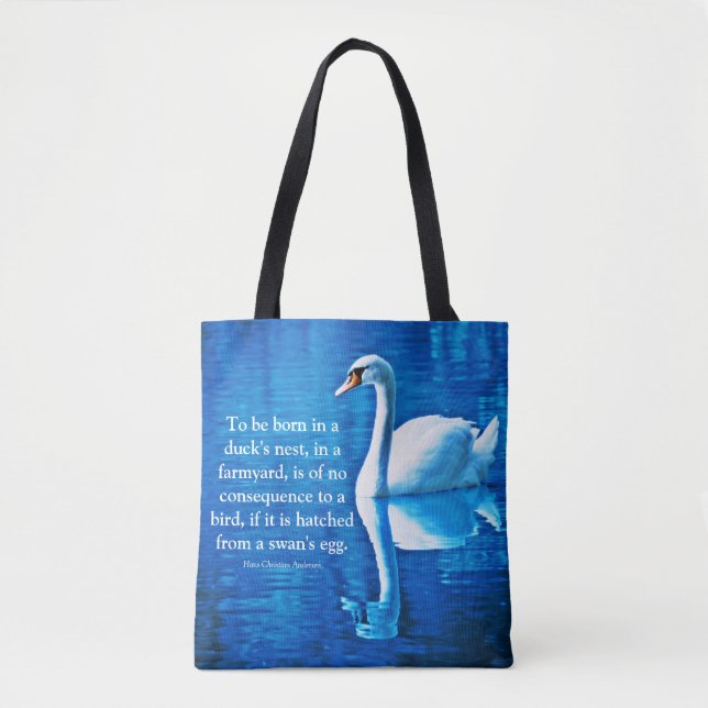 Inspirational Quote Swan Reflection Blue & White Tote Bag (Front)
