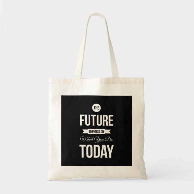 Inspirational Quote The Future Black Tote Bag (Front)