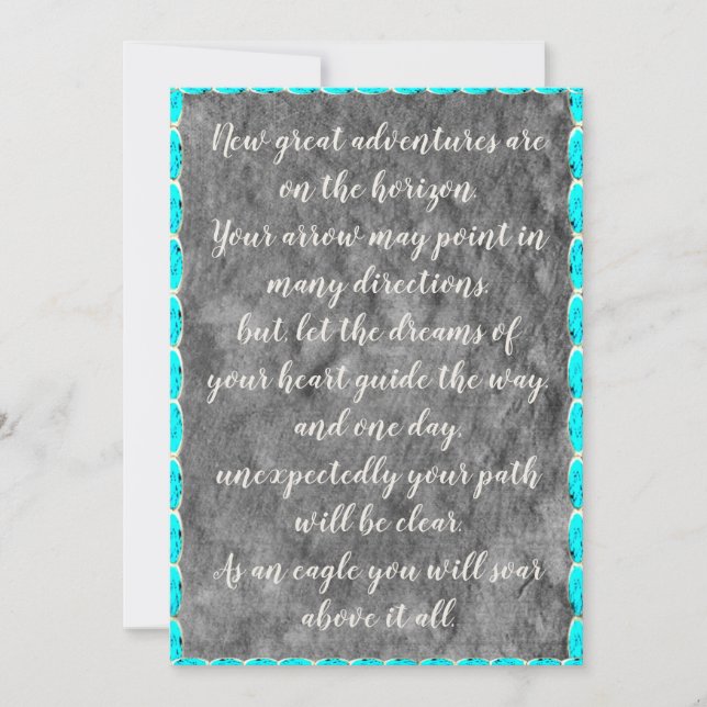 Inspirational quote turquoise graduation cards (Front)