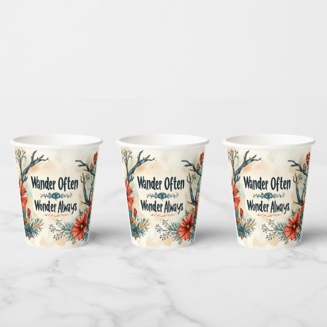 Inspirational Quote : Wander Often, Wonder Always Paper Cups (Multi)