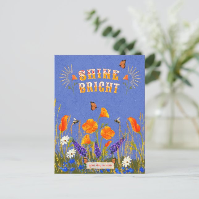 Inspirational Quote Wildflowers Poppies  Postcard (Standing Front)