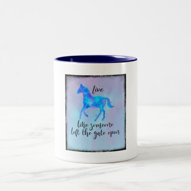 Inspirational Quote with a Horse Running Free Two-Tone Coffee Mug (Center)