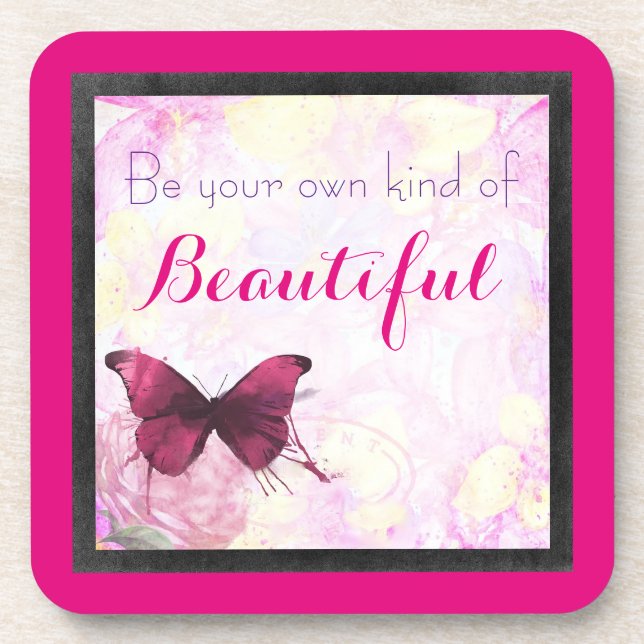 Inspirational Quote With A Watercolor Butterfly Coaster (Front)