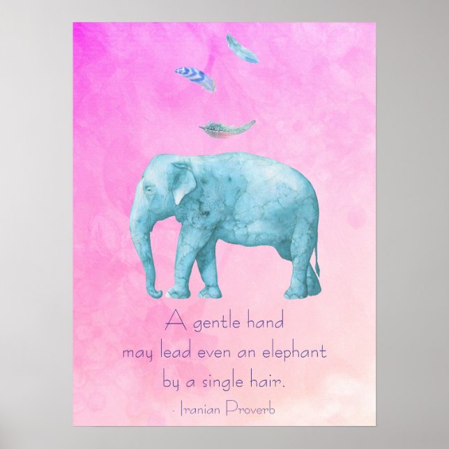 Inspirational Quote with Feathers and Elephant Poster (Front)