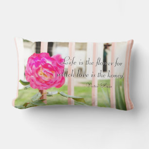 inspirational quote with pink flower photo lumbar cushion