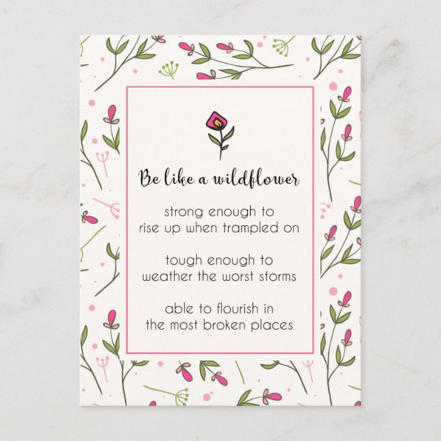 Inspirational Quote With Wildflower Pattern Postcard (Front)