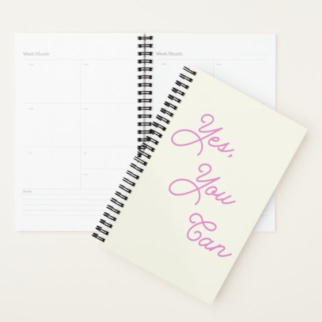 Inspirational Quote Yes You Can in Pink Planner (Display)