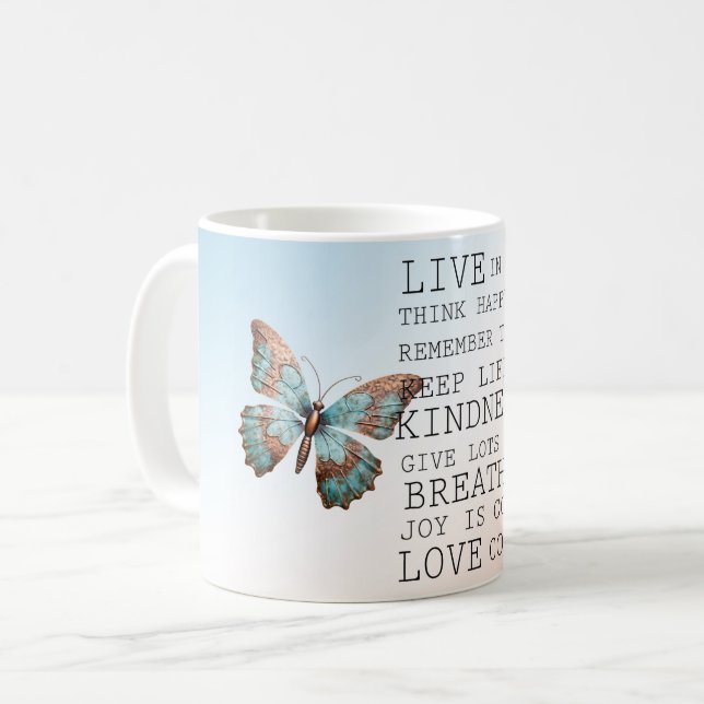 Inspirational Quotes Aqua Rose Gold Butterfly Coffee Mug (Front Left)