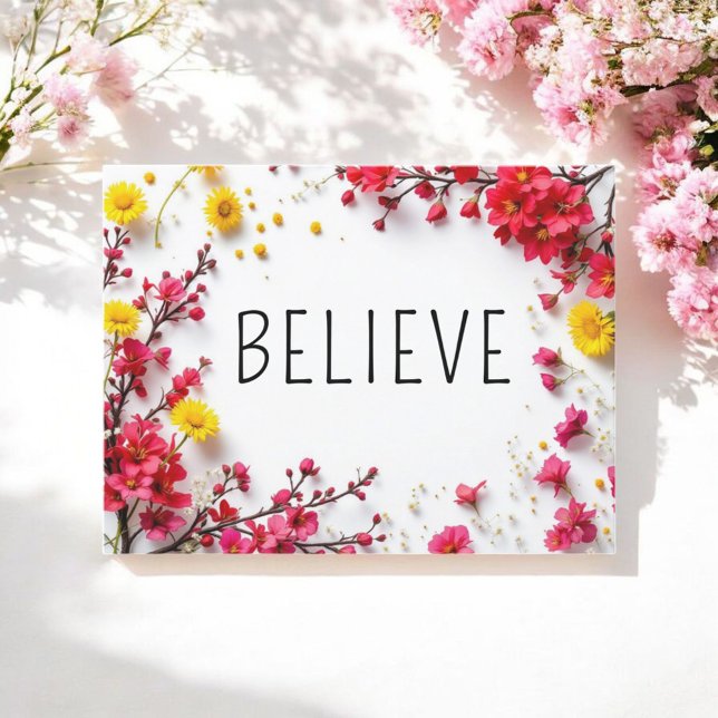 Inspirational Quotes Believe Pink Yellow Postcard (Creator Uploaded)