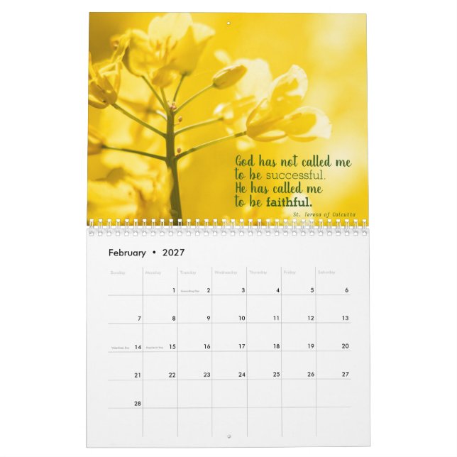 Inspirational Quotes Calendar (Feb 2027)