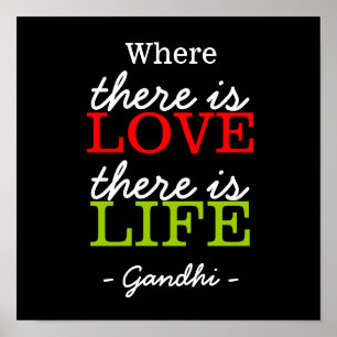 Inspirational Quotes Gandhi:Love Life:Black&White Poster