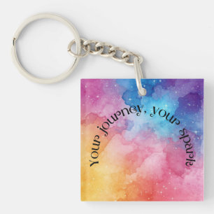Inspirational Rainbow Sparkle Quote Your Journey Key Ring