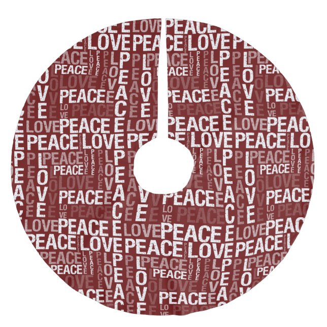 Inspirational Red White Peace Love  Brushed Polyester Tree Skirt (Front)