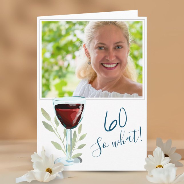 Inspirational Red Wine 60th Birthday Photo Card (Creator Uploaded)