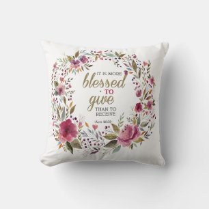 Inspirational Red Wreath with Blessed to Give Cushion