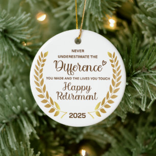Inspirational Retirement Quote Never Underestimate Ceramic Ornament