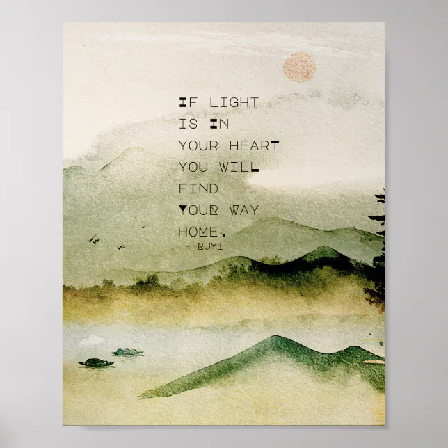Inspirational Rumi Quote On Watercolor Landscape Poster | Zazzle