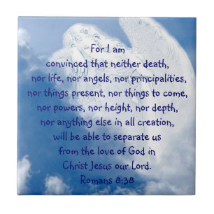 Inspirational Scripture Angel In Clouds, Romans 8 Ceramic Tile