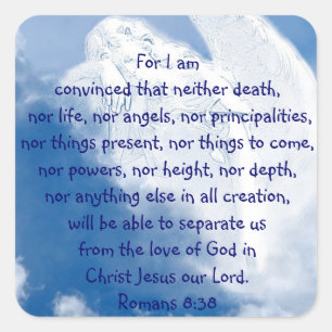 Inspirational Scripture Angel In Clouds, Romans Square Sticker