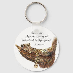 Inspirational, Scripture, Matthew 11:28, Leopard Key Ring