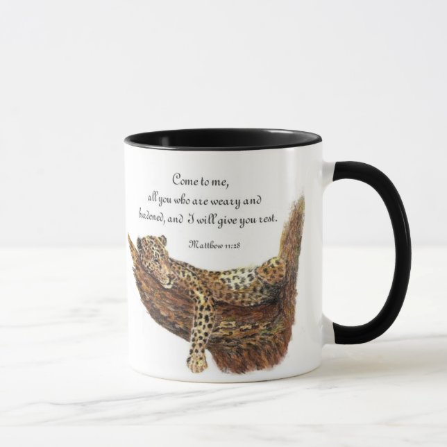 Inspirational, Scripture, Matthew 11:28, Leopard Mug (Right)