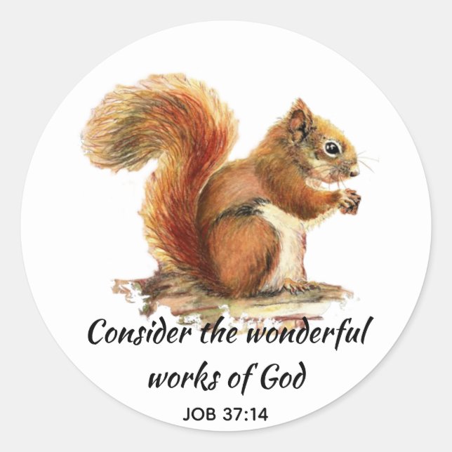 Inspirational Scripture Quote Squirrel Art Classic Round Sticker (Front)