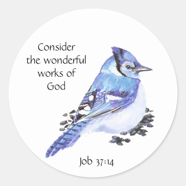Inspirational Scripture Quote Watercolor Bird Art Classic Round Sticker (Front)