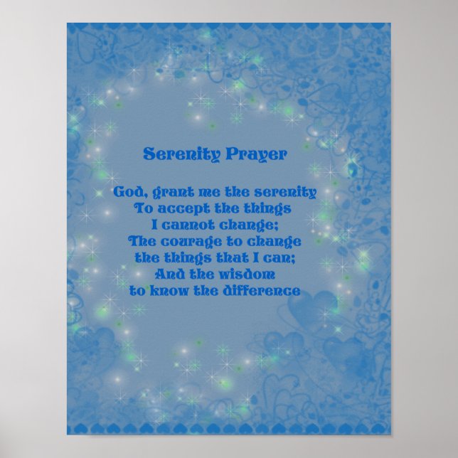 Inspirational Serenity Prayer Blue Hearts Poster (Front)